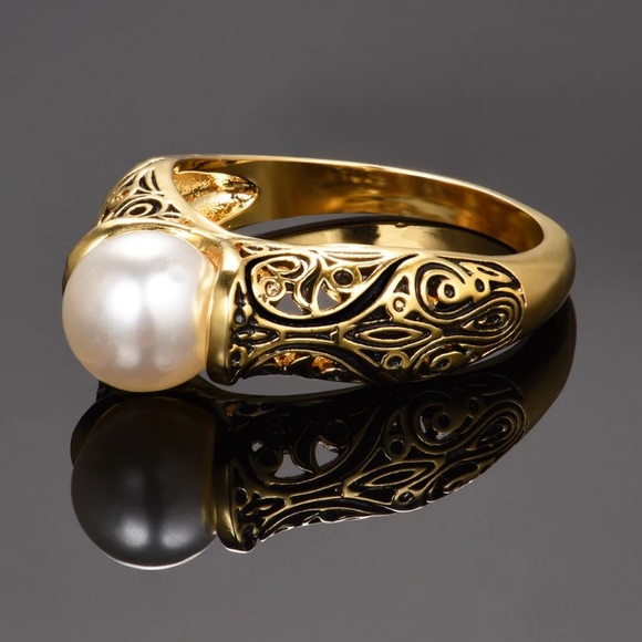New 925 Sterling Silver Yellow Gold Pearl Ring - Picture 3 of 7